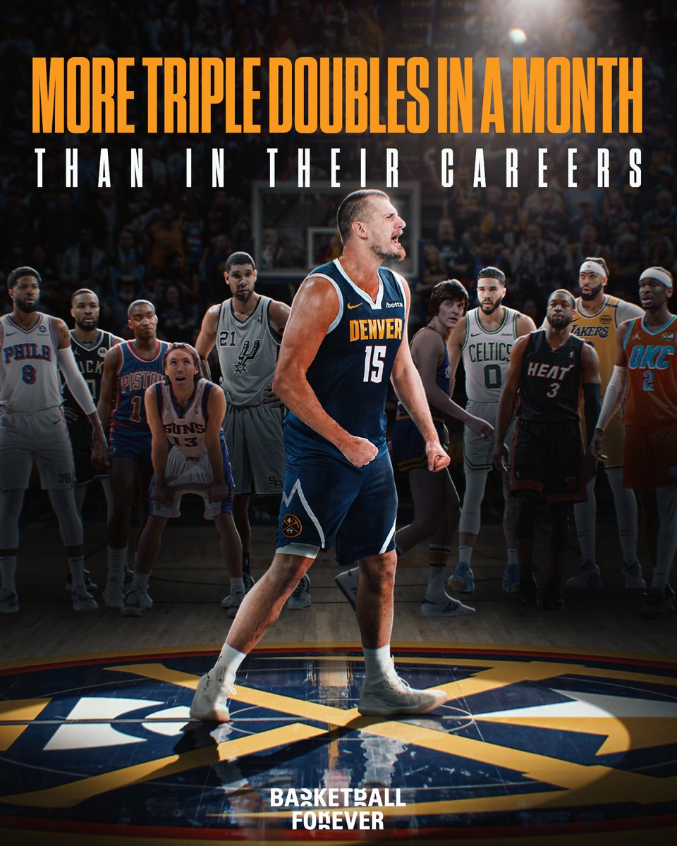 bballforever_'s tweet photo. Nikola Jokić has more triple doubles THIS MONTH than these players have in their ENTIRE CAREERS:

🔸Paul George
🔸Damian Lillard
🔸Isiah Thomas
🔸Steve Nash
🔸Tim Duncan
🔸Pete Maravich
🔸Jayson Tatum
🔸Dwyane Wade
🔸Anthony Davis
🔸Shai Gilgeous-Alexander

BUILT DIFFERENT 😤 https://t.co/T4bhl9jt2V