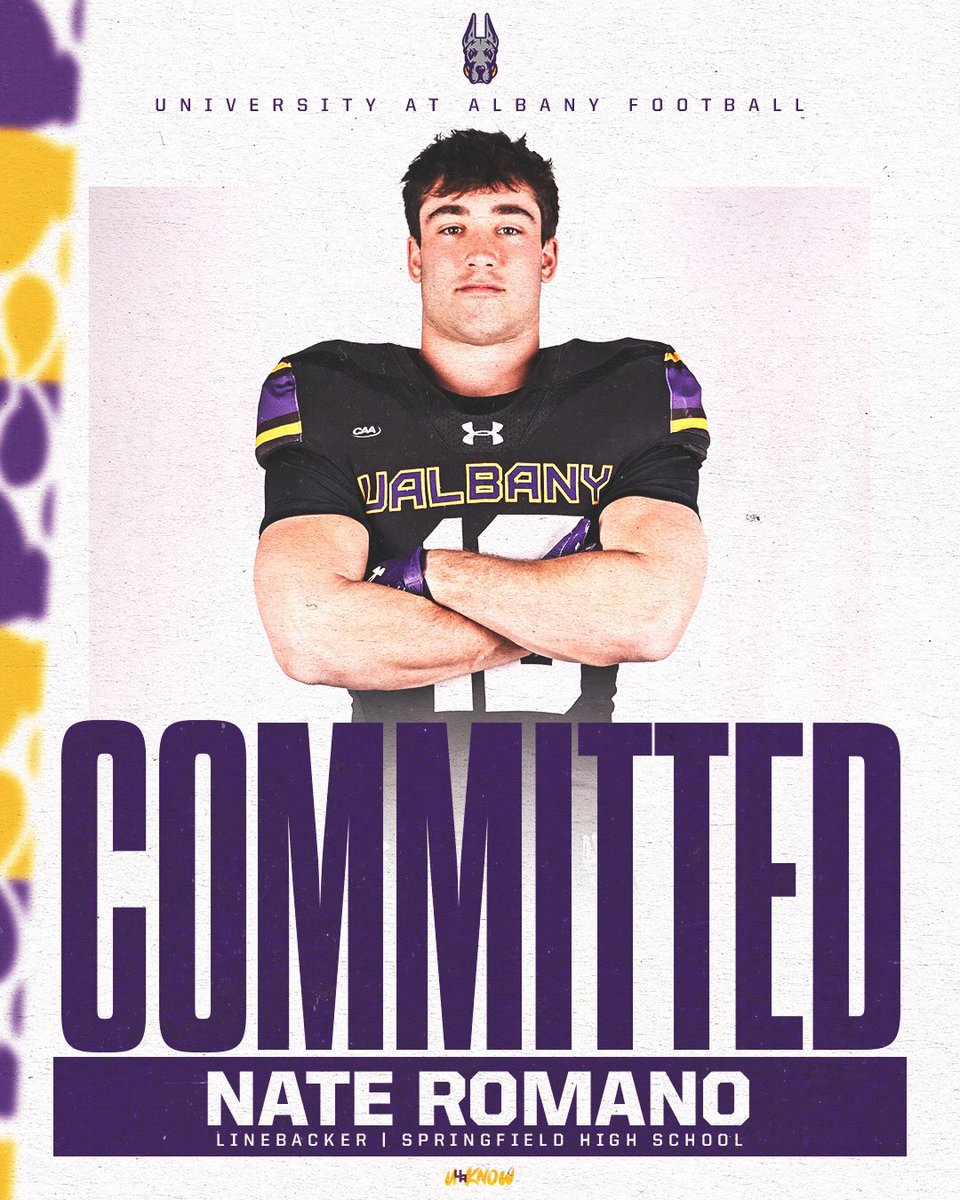 Nate Romano (@nateromano10) on Twitter photo I am very excited and blessed to continue my academic and athletic career at the University at Albany! Thank you to every coach who recruited me and also thank you to my family, friends, and coaches for making this possible #godanes🟣🟡
<a href="/UAlbanyFootball/">UAlbany Football</a> <a href="/SpringfieldFB/">Springfield Football</a> I am very excited and blessed to continue my academic and athletic career at the University at Albany! Thank you to every coach who recruited me and also thank you to my family, friends, and coaches for making this possible #godanes🟣🟡
<a href="/UAlbanyFootball/">UAlbany Football</a> <a href="/SpringfieldFB/">Springfield Football</a>