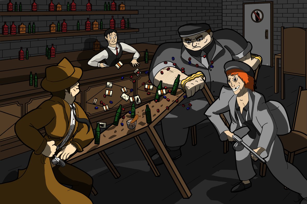 TonyDraws56's tweet photo. "First Round's On Me"

A noir-esque shootout, moments after everything went wrong. From left to right, we have Detective Jack Sterling, chasing a cold case with ties to the mob, - https://t.co/M7yQlCuLty