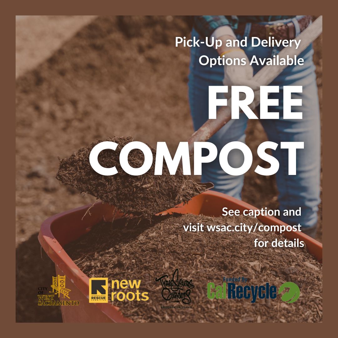 🌸🌿 Spring into gardening with FREE compost! 🌿🌸

📍 Pick-Up: 485 Regatta Ln (Fri &amp; Sat, 9 AM–4 PM) – Bring your own tools!
🚛 Free Delivery: 4+ cubic yards via the Compost For All program (while funds last).
🌱 Details: wsac.city/compost
Let’s grow a greener West Sac! 💚