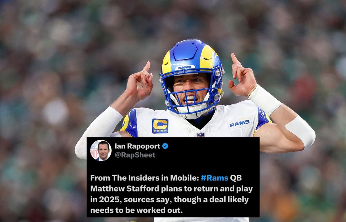 RamsTapes's tweet photo. Matthew Stafford officially announces (via @RapSheet) that he will be returning next season, pending a new deal. 🖊️👀 https://t.co/Et65k1avCt