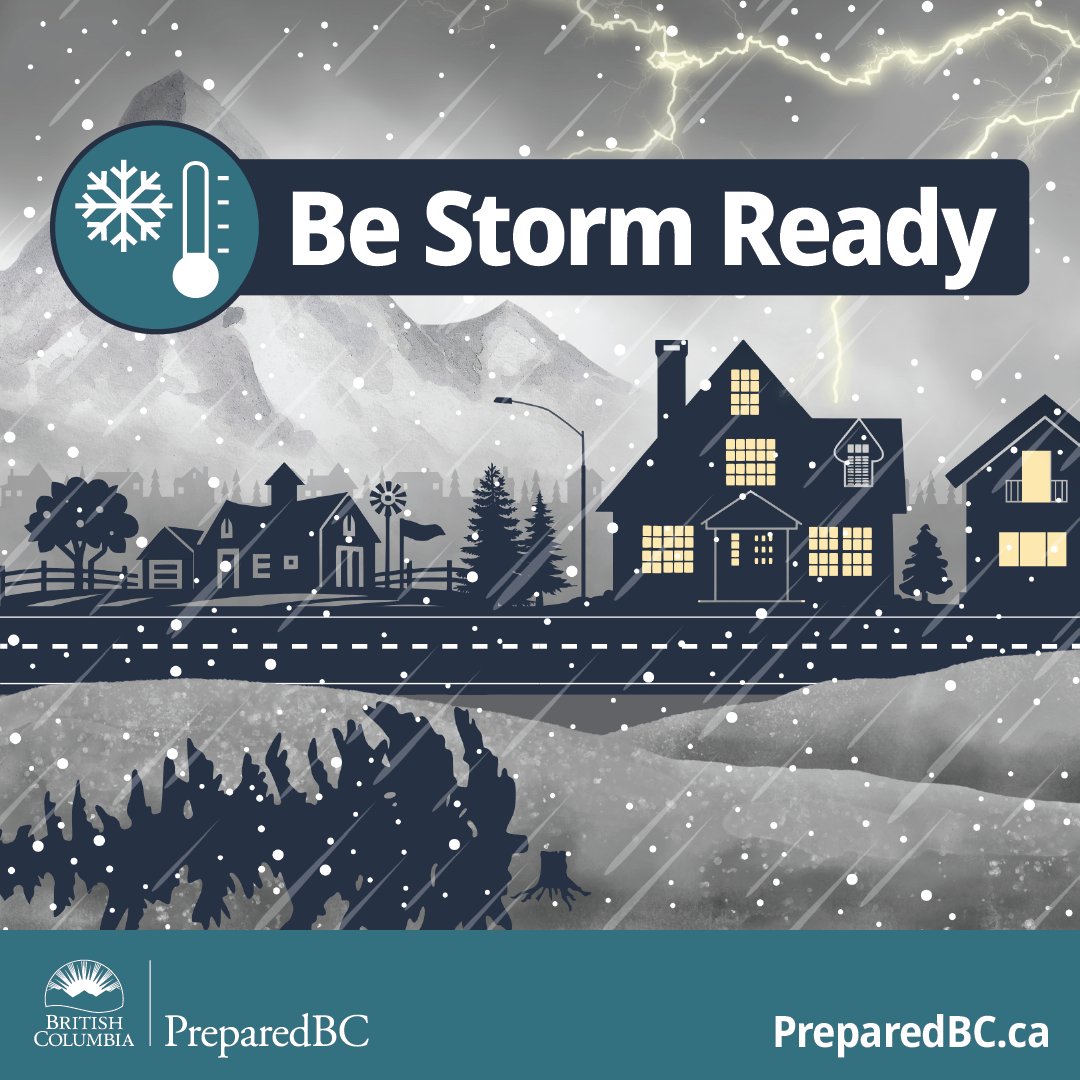 Wintery conditions are in forecast for parts of #BC

Gather supplies (food, water, blankets) in case of a power outage ✔️

If you must travel, follow <a href="/DriveBC/">DriveBC</a> for travel advisories &amp; weather.gc.ca for weather alerts

Check on loved ones ✔️

PreparedBC.ca/WinterWeather
