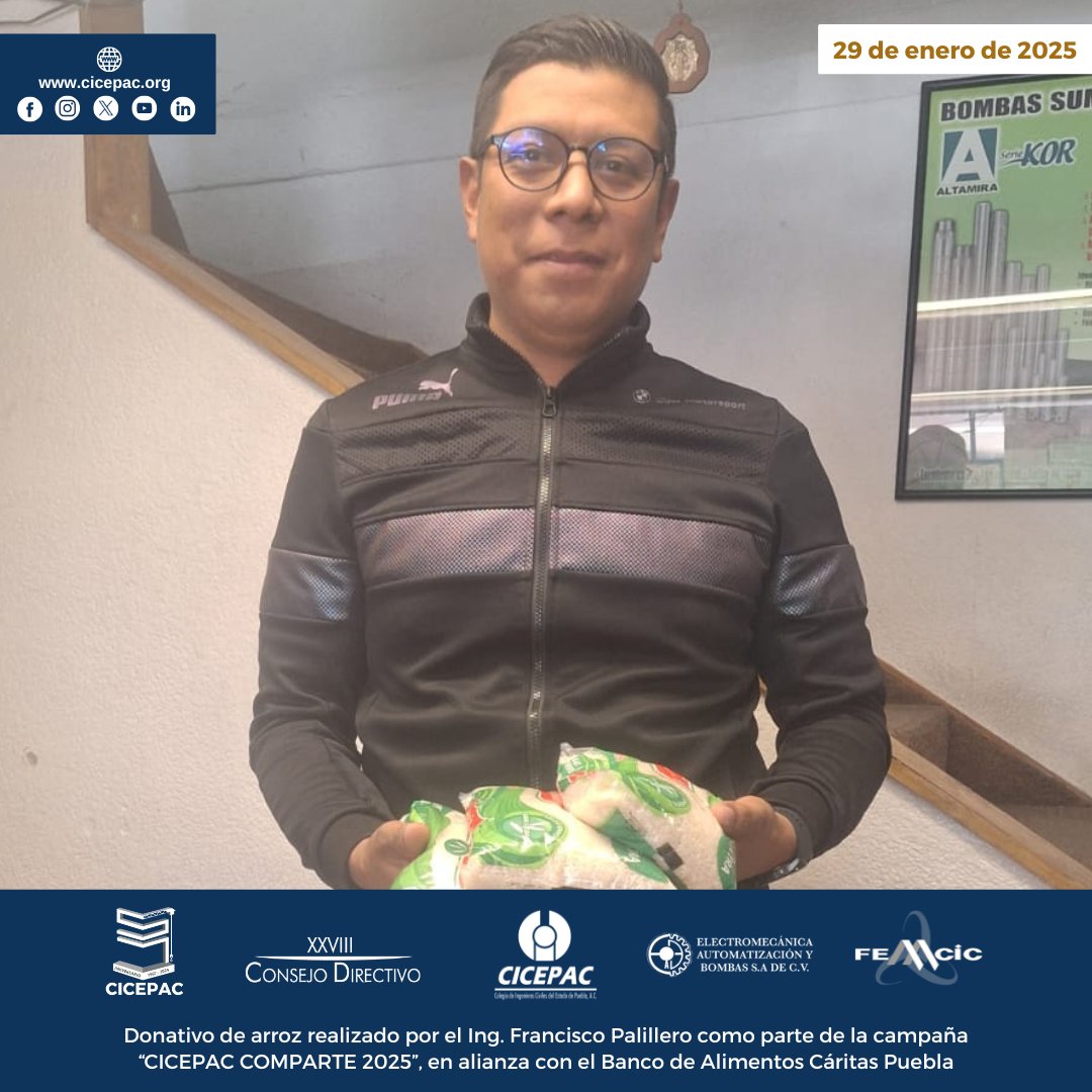 cicepac's tweet image. Donativo de arroz realizado por el Ing. Francisco Palillero como parte de la campaña “CICEPAC COMPARTE 2025”, en alianza con el @BAMXPuebla 

#CICEPAC #BAMX #CÁRITAS #arroz #frijol #ingenieríacivil #Puebla