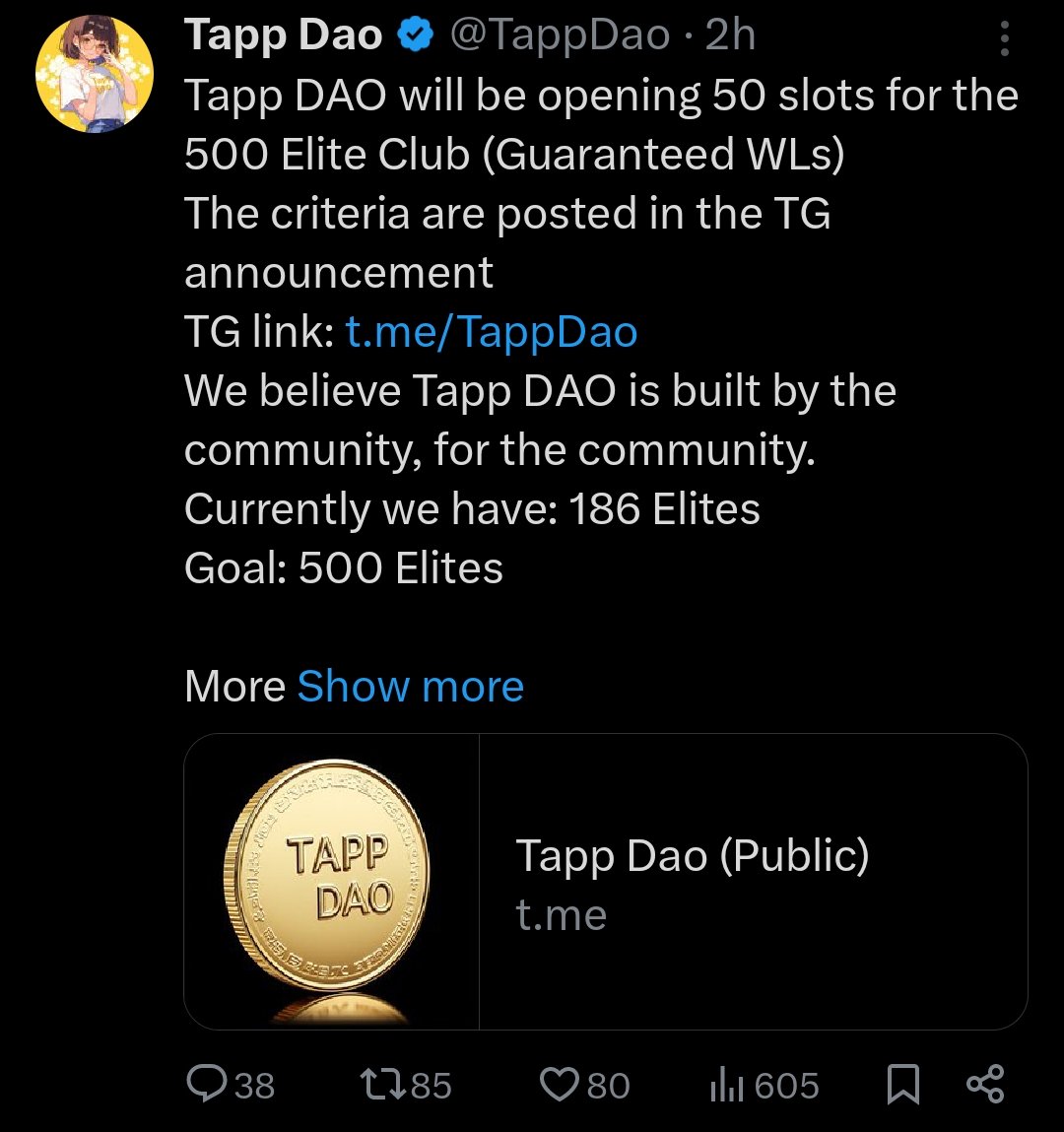 juanreeey's tweet photo. Being bullish on a project like Tapp DAO depends on its vision. 
@TappDao 
The reason why? 

•Strong Community Focus
The project emphasizes that it is "built by the community, for the community," which suggests an organic and engaged user base.
@daosdotfun @baoskee https://t.co/Q0GYsieQeM