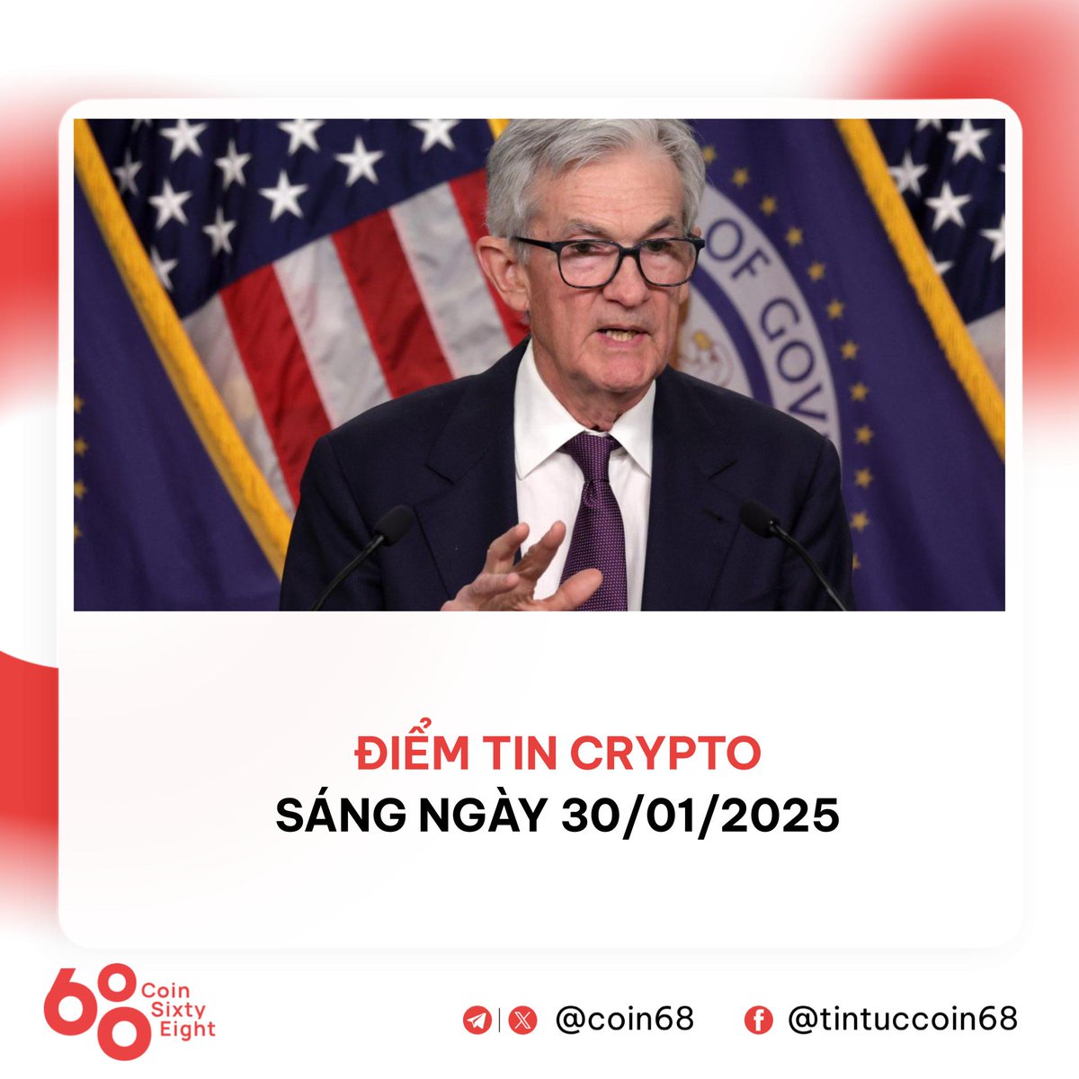 Cập nhật tin tức thị trường crypto ngày 30/01/2025:

- Fed giữ nguyên lãi suất nhưng không đề cập đến việc tình hình lãi suất đang đạt đến mức cơ quan này kỳ vọng. Do vậy, các nhà phân tích lo ngại rằng với tình hình lạm phát hiện tại, Fed có thể phải