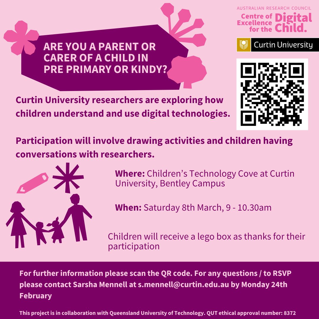 Our Digital Child colleagues are exploring how children understand and use digital technologies, with a session upcoming in March 2025 for children and families at our Perth campus 💜
