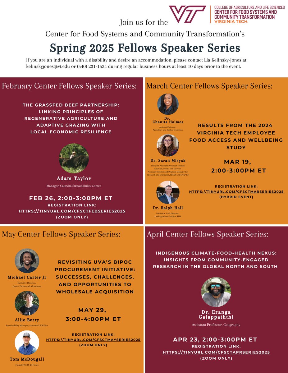The Center Fellows Speaker Series has RETURNED! We have speakers from February to May, with registration for all sessions available now. They can be accessed by copying and pasting the tinyURL links found below in the flyer. We hope to see you there!