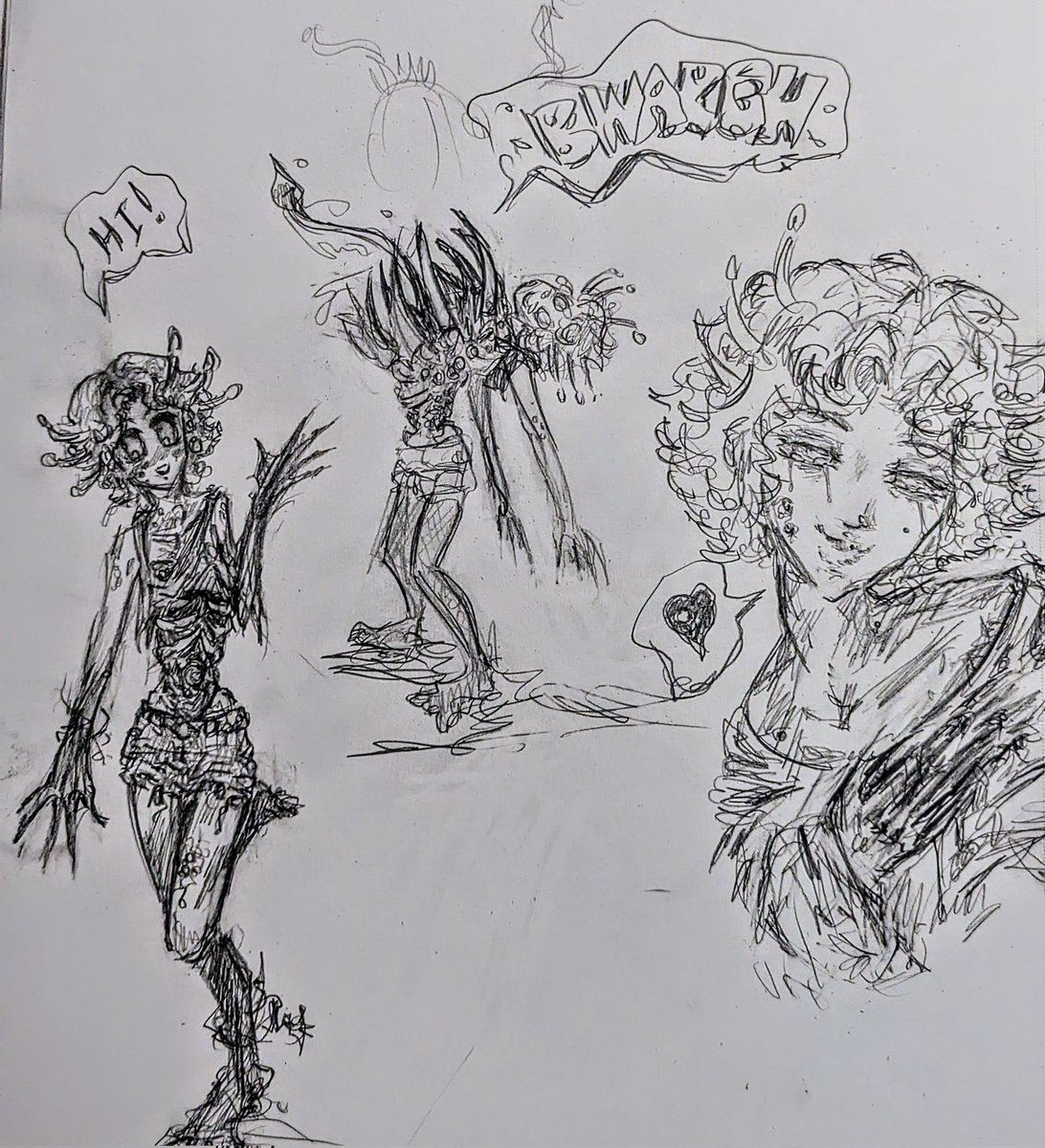 Sketches of my #zombie boi #OC Camryn, who's controlled by a mutated, #parasitic #fungus! 🍄🖤 He's just here to have fun, folks! (Annd to occasionally devour the remains of his enemies...*cough*) #parasite #bodyhorror #art #myart #horrorart #horror #sketch #originalcharacter