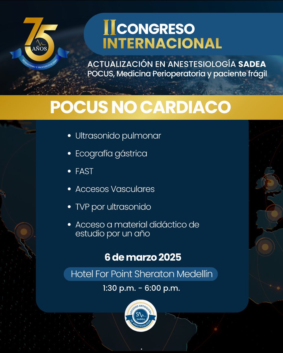 ¡Conoce los talleres que tendremos sobre POCUS cardiaco y no cardiaco! 🫀Te esperamos este 6 de marzo de 7:30 a.m a 6:00 p.m en el Hotel Four Point Sheraton Medellín 

¡Agéndate! Pronto más información sobre las inscripciones