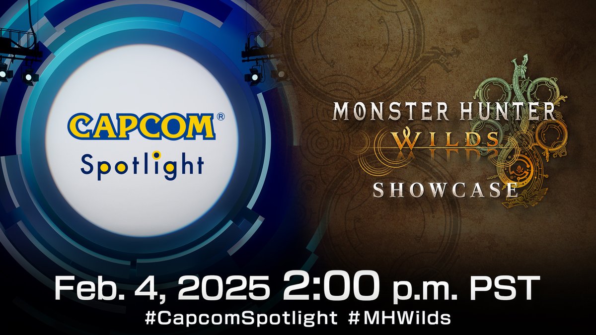 monsterhunter's tweet photo. Tune in on Feb. 4 at 2pm PT/10pm GMT for a 20-minute Capcom Spotlight, followed by a 15-minute Monster Hunter Wilds Showcase!

Producer Ryozo Tsujimoto delivers the latest #MHWilds news, including a new trailer and more info about Open Beta Test 2.

👉 https://t.co/BFE3Y1a230 https://t.co/iVMlsAV9tg