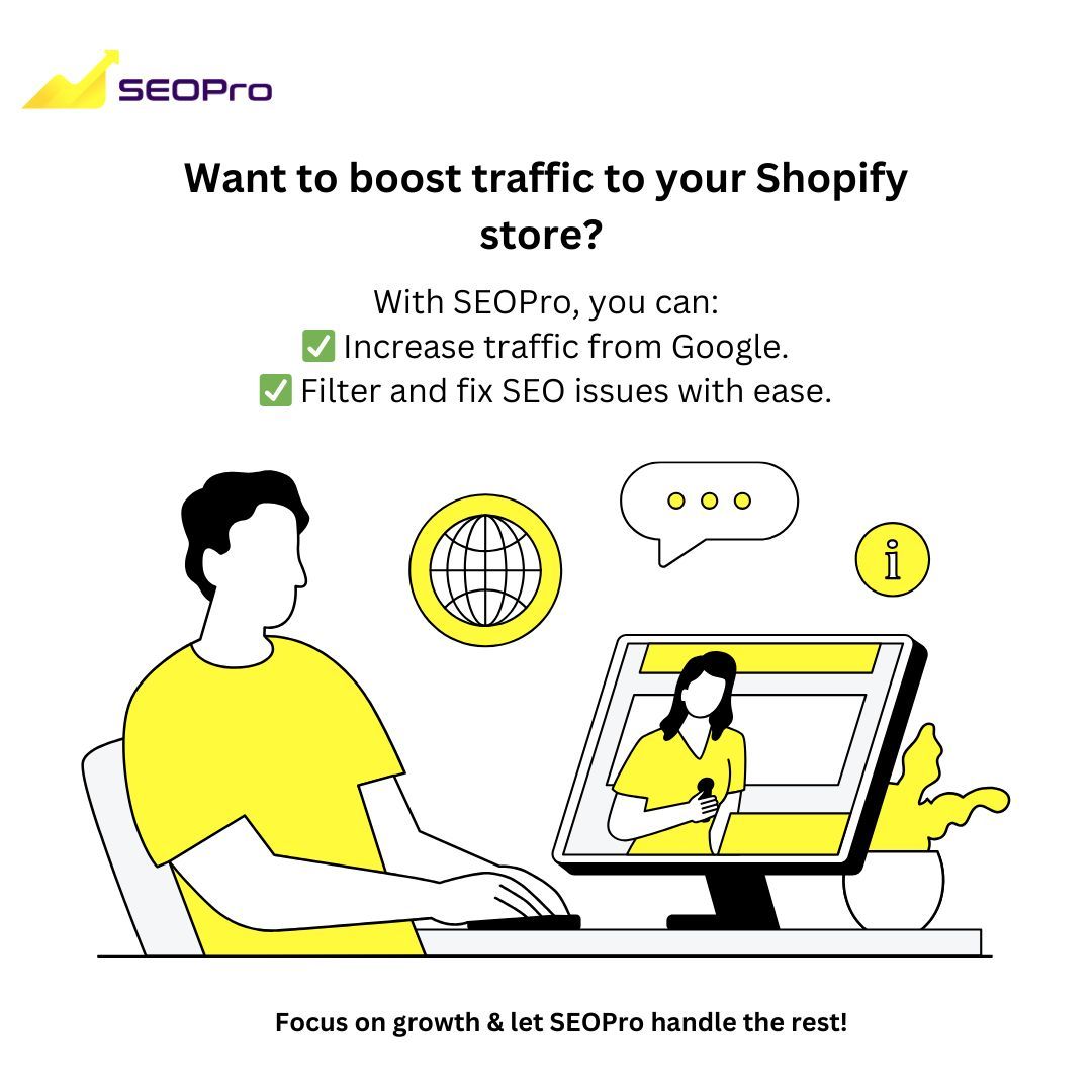 getSEOPro's tweet photo. Want more Google traffic to your Shopify store? With SEOPro, you can: Boost visibility &amp; Fix SEO issues easily. Stop missing out—start optimizing now! 🔗https://t.co/zk5OxBv4n1 
#SEOPro #ShopifySEO https://t.co/LFCdUivTio
