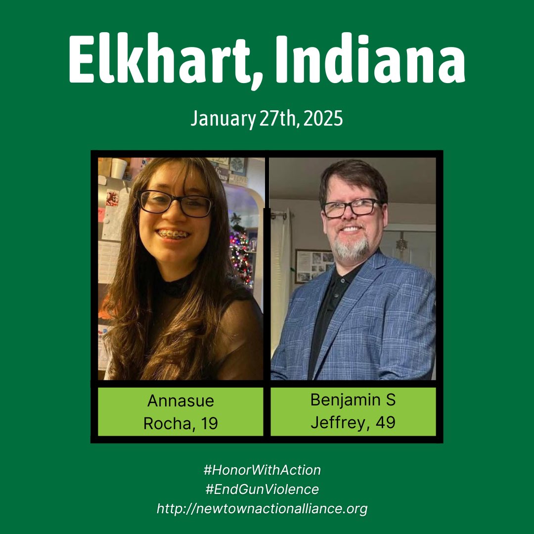 On Monday, an employee and customer at an Indiana grocery store were shot and killed in a mass shooting.

Annasue Rocha, 19, employee, and Benjamin S. Jeffrey, 49, customer, were killed in the shooting.

The gunman shot a corporal and patrolman who are recovering.