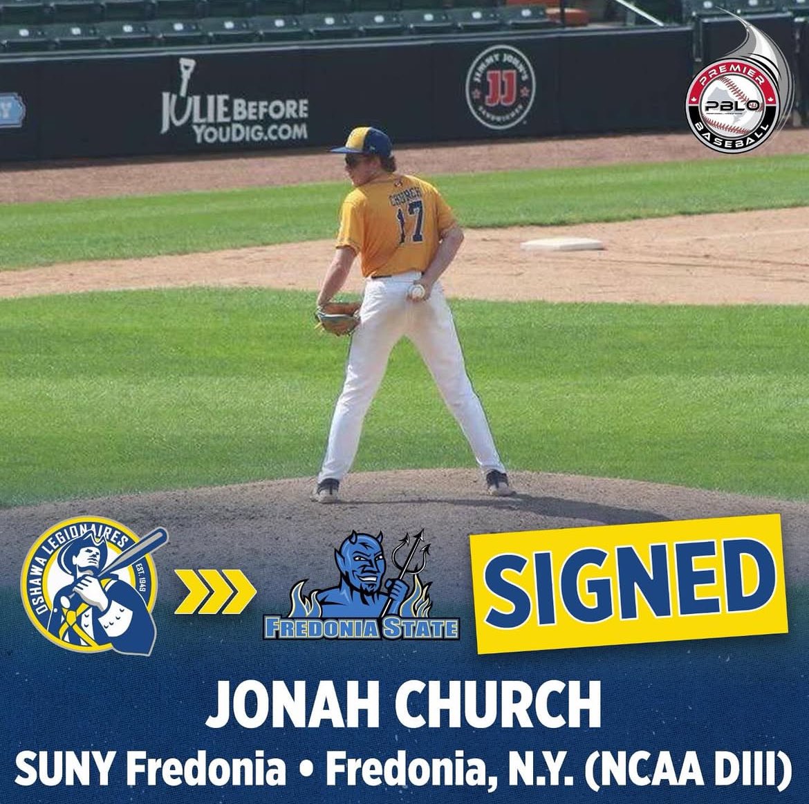 Jonah Church (@jonahchurch17) on Twitter photo I would like to announce my commitment to SUNY Fredonia to further my education and baseball career. Thank you to all coaches, parents, and teammates who have helped along the way.
<a href="/FredSt_Baseball/">Fredonia Baseball</a> I would like to announce my commitment to SUNY Fredonia to further my education and baseball career. Thank you to all coaches, parents, and teammates who have helped along the way.
<a href="/FredSt_Baseball/">Fredonia Baseball</a>