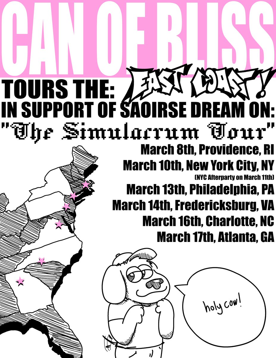 IM GOING ON TOUR!!! :3

in support of <a href="/saoirsedream/">saoirse dream</a> on the east coast leg of "The Simulacrum Tour!"

ive never done this before n its kinda nervewracking,, but im still VERY EXCITED n cannot wait !!!

⬇️links below⬇️