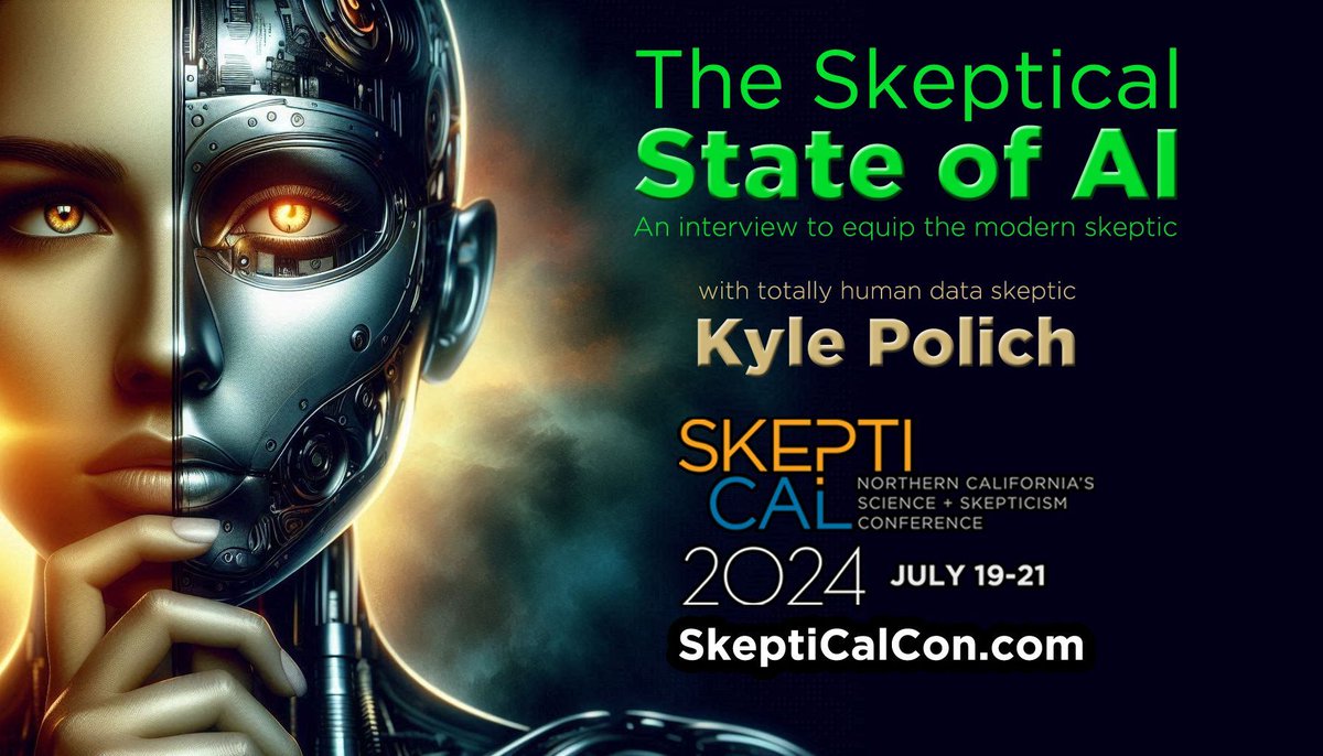 BASkeptics's tweet image. We're rolling out content from the 2024 SkeptiCal Conference.

This week: Kyle Polich on "The Skeptical State of Artificial Intelligence". We discuss the state of #AI through the skeptical lens: What’s real, what’s hype, and where it’s going. 
buff.ly/4jxytTv