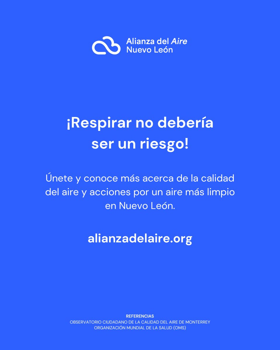 Súmate y conoce más sobre la calidad del aire, ¡Exijamos un Nuevo León con aire limpio y saludable para todos!  #AlianzadelAireNL

alianzadelaire.org

#airelimpio #calidaddelaire #MedioAmbiente #NuevoLeón #airelimpioya