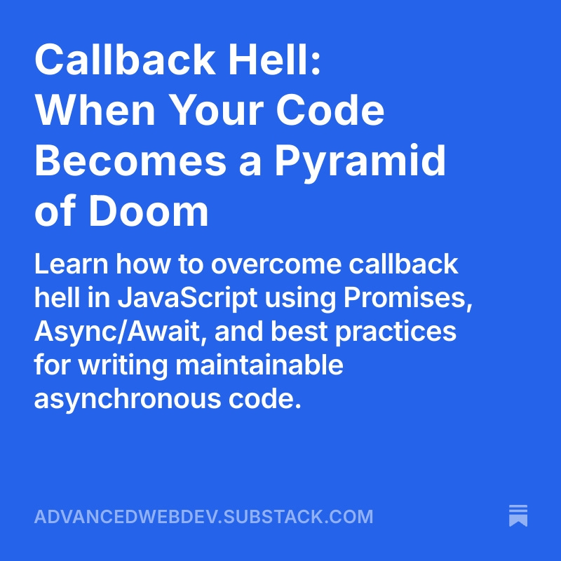 sandepMachiraju's tweet image. Escaping Callback Hell in JavaScript ๐
Callback hell makes async code hard to read, debug, and scaleโa common challenge in large applications.
How have you tackled callback hell in your projects?
link : advancedwebdev.substack.com/p/callback-helโฆ
#JavaScript #WebDevelopment #AdvancedWebDev