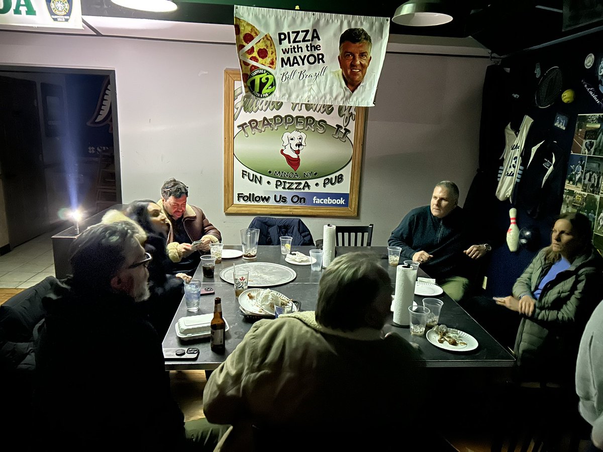villageofminoa's tweet photo. Pizza with the Mayor tonight ended up in the Minoa Blackout of 2025. Thanks to Police Chief Jason Cassalia for coming out and all of our guests that were there on this miserable cold and snowy evening.
#NOA #est1913 #minoashininbrightly https://t.co/USOuSNgGsl