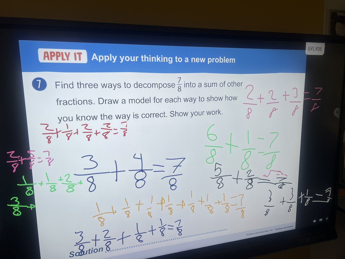 Proud of all the ways they decomposed 7/8ths.