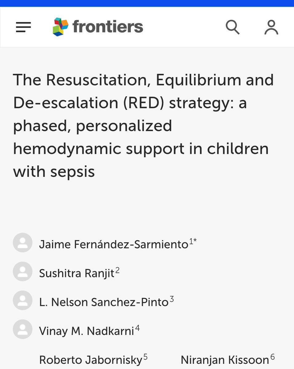 SLACIP (@slacip17) on Twitter photo frontiersin.org/journals/pedia…
Este artículo propone la estrategia *Resuscitation, Equilibrium, and De-escalation (RED)* para el manejo hemodinámico en #PedsICU con sepsis, estructurando el tratamiento en tres fases dinámicas 🧵🧵 (1/3)
<a href="/jfersar/">Jaime Fernández-Sarmiento</a> <a href="/nelsonSpinto/">L. Nelson Sanchez-Pinto, MD, MBI</a> <a href="/FrontPediatrics/">Frontiers - Pediatrics</a> frontiersin.org/journals/pedia…
Este artículo propone la estrategia *Resuscitation, Equilibrium, and De-escalation (RED)* para el manejo hemodinámico en #PedsICU con sepsis, estructurando el tratamiento en tres fases dinámicas 🧵🧵 (1/3)
<a href="/jfersar/">Jaime Fernández-Sarmiento</a> <a href="/nelsonSpinto/">L. Nelson Sanchez-Pinto, MD, MBI</a> <a href="/FrontPediatrics/">Frontiers - Pediatrics</a>