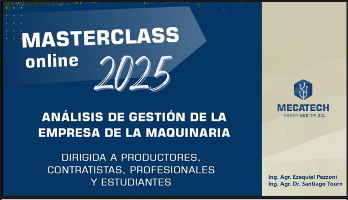 Santiago Tourn (@santiagotourn) on Twitter photo Pasó la masterclass de gestión de la maquinaria agrícola.
Dejo 🧵con algunas conclusiones
<a href="/PezzoniEzequiel/">Ezequiel Pezzoni</a> <a href="/mecatech_ag/">MecaTech Agroconsultora</a> Pasó la masterclass de gestión de la maquinaria agrícola.
Dejo 🧵con algunas conclusiones
<a href="/PezzoniEzequiel/">Ezequiel Pezzoni</a> <a href="/mecatech_ag/">MecaTech Agroconsultora</a>