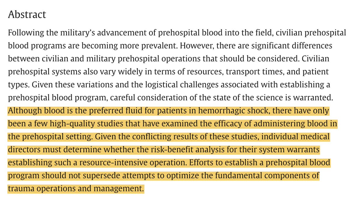 🚨The  ACEP EMS Committee's Policy Resource and Education Paper on Prehospital Blood: