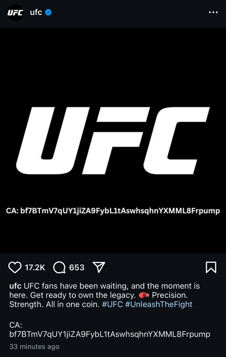 luckiestleaf's tweet image. UFC seems to have dropped a $UFC coin via their instagram 

is it hacked or real?