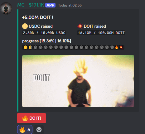 crowdfunding for first CEX listing started

send usdc / sol / doit to:

4ijqGFNidBVDWzemsCyHRxJNvSaKKow7JcBDnU3VfKZK

JUST DO IT