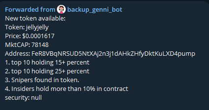 There is one token that has an AI that makes alpha calls and has an autotrader coming soon with a 90%+ hitrate in beta testing.

It called jellyjelly at 78k mcap. (ran to 220m mcap so far)

It's <1m mcap.

Want to know the ticker? Join my telegram channel :)