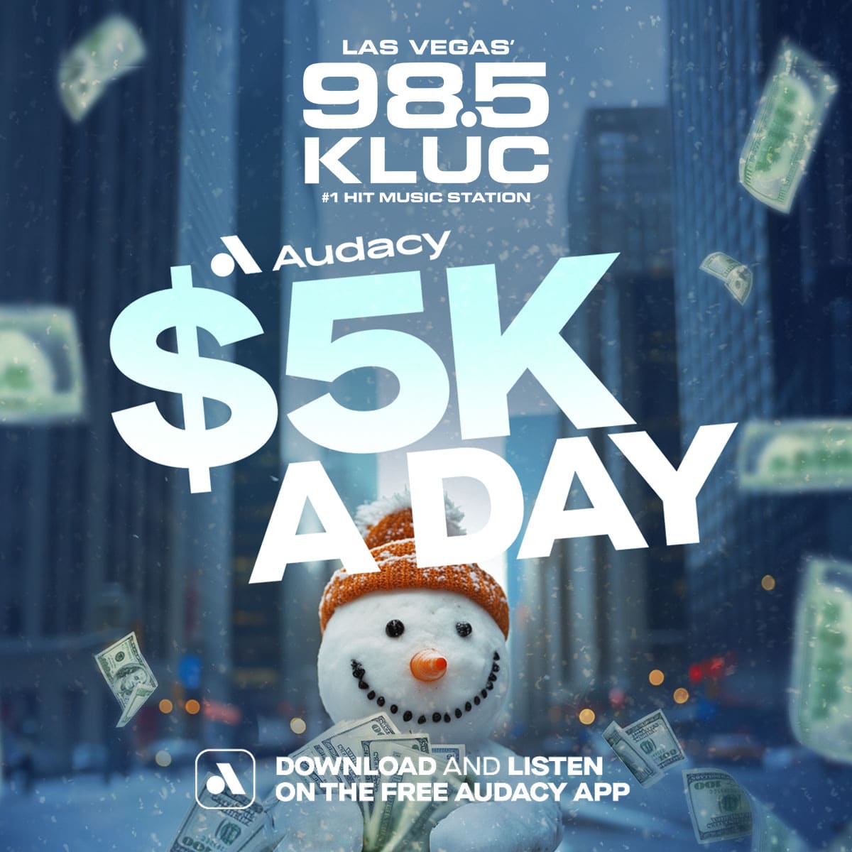 985KLUC's tweet photo. Keep listening to 98.5 KLUC on the FREE Audacy App and you could win $5,000 in this national contest weekdays, now through 2/7! Listen for one hour to get your entry. Download &amp; Listen: 
https://t.co/X8nPwYvtaR
Contest rules: 
https://t.co/92L6qaPQzj https://t.co/9diaWisHv5