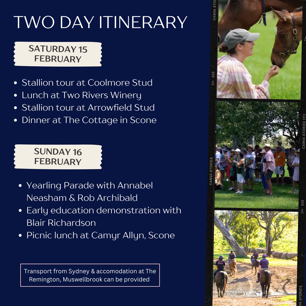 Join Annabel Neasham &amp; Rob Archibald Racing for a weekend in the Hunter Valley on Saturday 15th &amp; Sunday 16th February 🏇

Experience exclusive access with two private stallion tours at <a href="/CoolmoreAus/">Coolmore Australia</a> &amp; <a href="/arrowfieldstud/">Arrowfield Stud</a>, plus a breaking-in demonstration and yearling parade🔥

Swipe