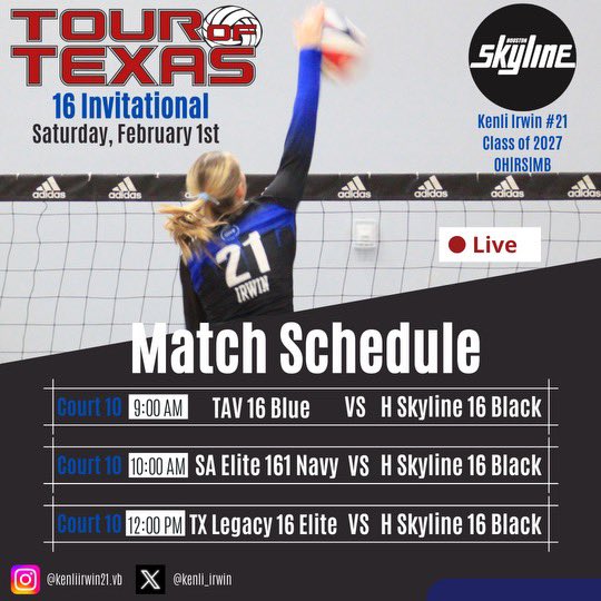 Tour of Texas stop 2! Match schedule for day 1💙 #outwork #hskyline #touroftexas #volleyball