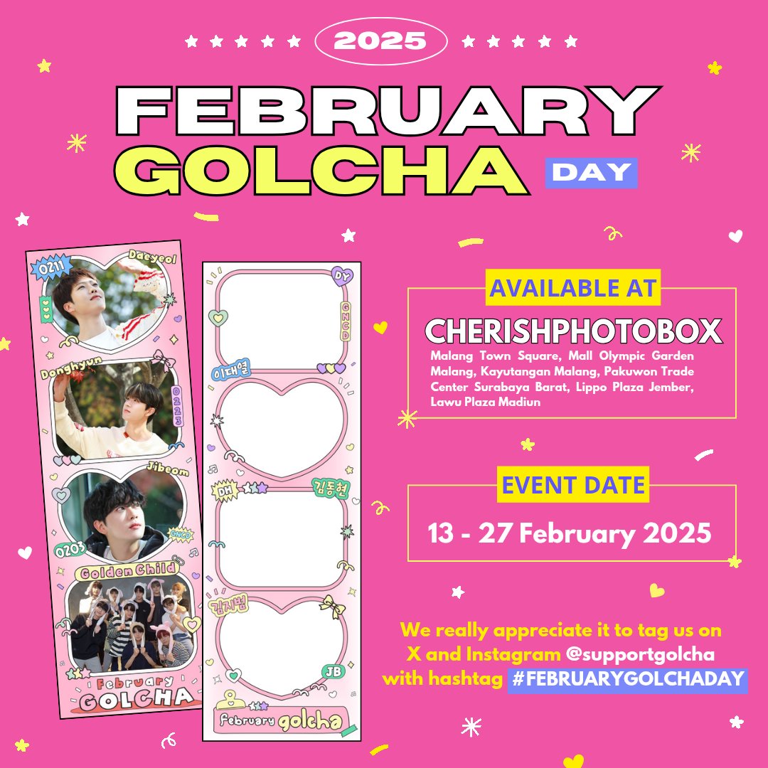 supportgolcha's tweet photo. 📸 Say cheese &amp; sparkle like GOLCHA! FEBRUARY GOLCHA memories start here! ✨💛

🗓️ 13 Feb 25 - 27 Feb 25
📍CHERISHPHOTOBOX

#GoldenChild #골든차일드
#FEBRUARYGOLCHA https://t.co/ioT7kKkJF4