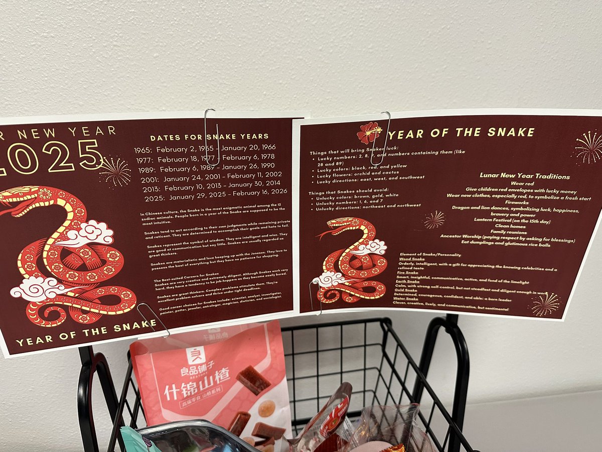 missionechs's tweet photo. Ms. Vandervort celebrated Lunar New Year &amp; the Year of the Snake w delicious &amp; unique treats from China for Faculty &amp; Staff as well as information to learn more about the special day. #PhoenixFamily #TeamSISD #LunarNewYear #YearOfTheSnake #CustomerService #ALLIN @evande_MECHS https://t.co/1XO6Lgn2rt