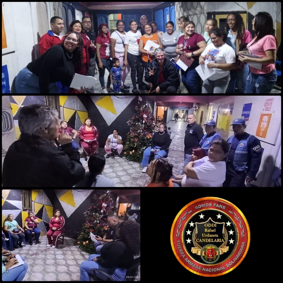 *Sistema Defensivo Territorial*
🇻🇪 *Órgano de Dirección de Defensa Integral *🇻🇪 (ODDI)
Parroquia Candelaria 
▶️ *Fecha:*
29/01/2025
▶️ *Hora:*
18:00 Hrs
▶️ *Lugar:*
Refugio Torre Viasa PB 
🚨*Descripción:*
Acompañamiento en Asamblea extraordinaria, debate de puntos estratégicos.