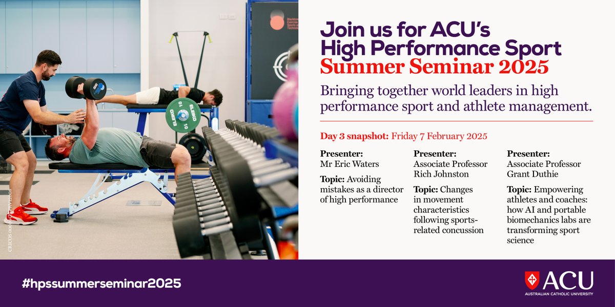 We wrap up the #hpssummerseminar2025 with some great presenters on Day 3 <a href="/TEricWaters/">Eric Waters, MHPS, ATC-L, MS, CSCS, CES/PES</a> <a href="/richjohnston88/">Rich Johnston</a> <a href="/duthieg/">Grant Duthie</a>. Join them acu.edu.au/hpssummersemin…
