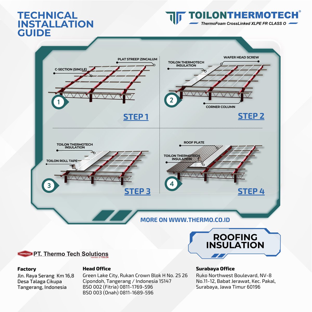 ThermotechIndo1's tweet photo. #ProjectReference
Project : Arion Tech Indonesia
Type : Toilon ThermoTech XLPE FR Class 0
Application : Roof Insulation
Benefits of Using Toilon ThermoFoam Insulation,
1️⃣The highest Fire Rating Class 0
2️⃣Extremely High Vapour Permeability Resistance— https://t.co/FsEkF8Ci4m