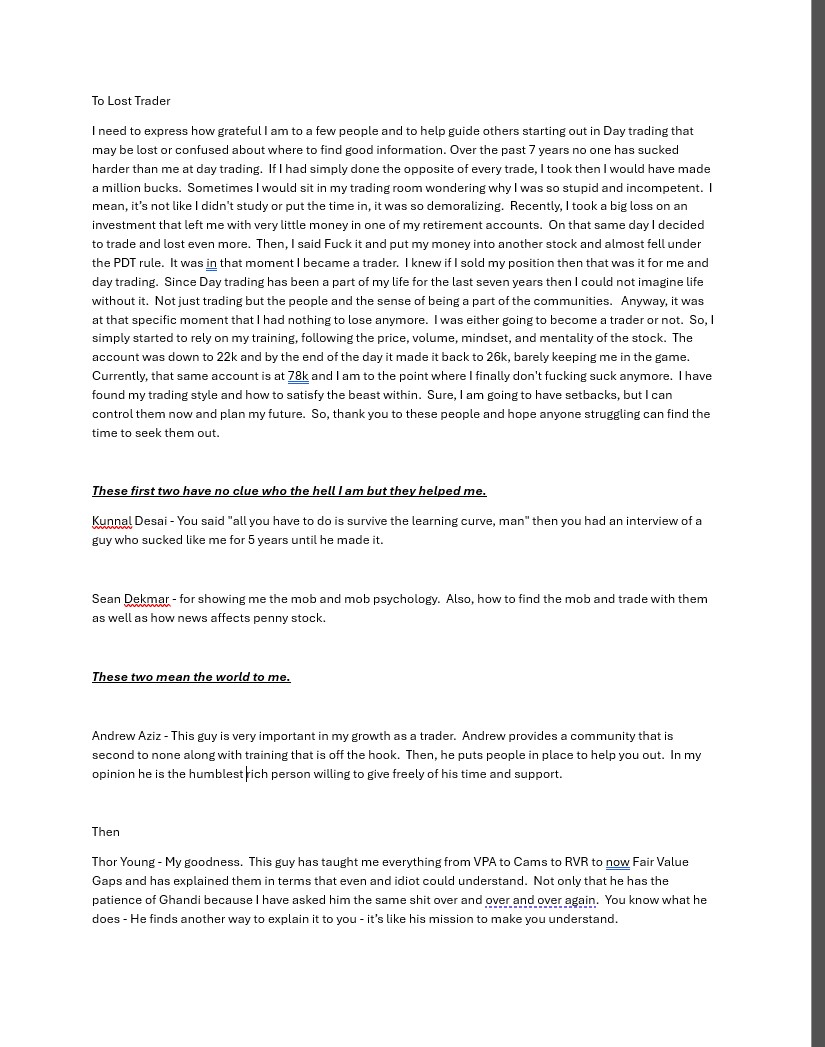 Restretch's tweet image. If your lost at trading then this may help.  

Thank you all for helping me not suck anymore.

Andrew Aziz - Bearbulltraders.com
Thor Young - 
Kunnal Desai - BullsonWallstreet.com
Sean Dekmar - Dekmartradesplatform.com