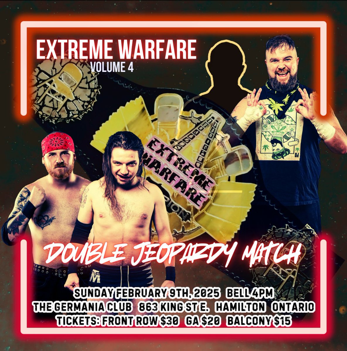 Extreme Warfare Canada (@extremewcanada) on Twitter photo DOUBLE JEOPARDY MATCH
TO CROWN THE FIRST EW CHAMPION
<a href="/tylera3ro/">Tyler Aero</a> Vs <a href="/The_TravisMoore/">“The Anomaly” Travis Moore</a>
<a href="/PDSkillzShow/">PD Skillz 🇨🇦🩸👑</a> Vs. ???
SUNDAY FEBRUARY 9TH @ 4PM
GERMANIA CLUB
863 KING ST E.
HAMILTON, ONTARIO
#wrestling #hardcorewrestling #prowrestling DOUBLE JEOPARDY MATCH
TO CROWN THE FIRST EW CHAMPION
<a href="/tylera3ro/">Tyler Aero</a> Vs <a href="/The_TravisMoore/">“The Anomaly” Travis Moore</a>
<a href="/PDSkillzShow/">PD Skillz 🇨🇦🩸👑</a> Vs. ???
SUNDAY FEBRUARY 9TH @ 4PM
GERMANIA CLUB
863 KING ST E.
HAMILTON, ONTARIO
#wrestling #hardcorewrestling #prowrestling