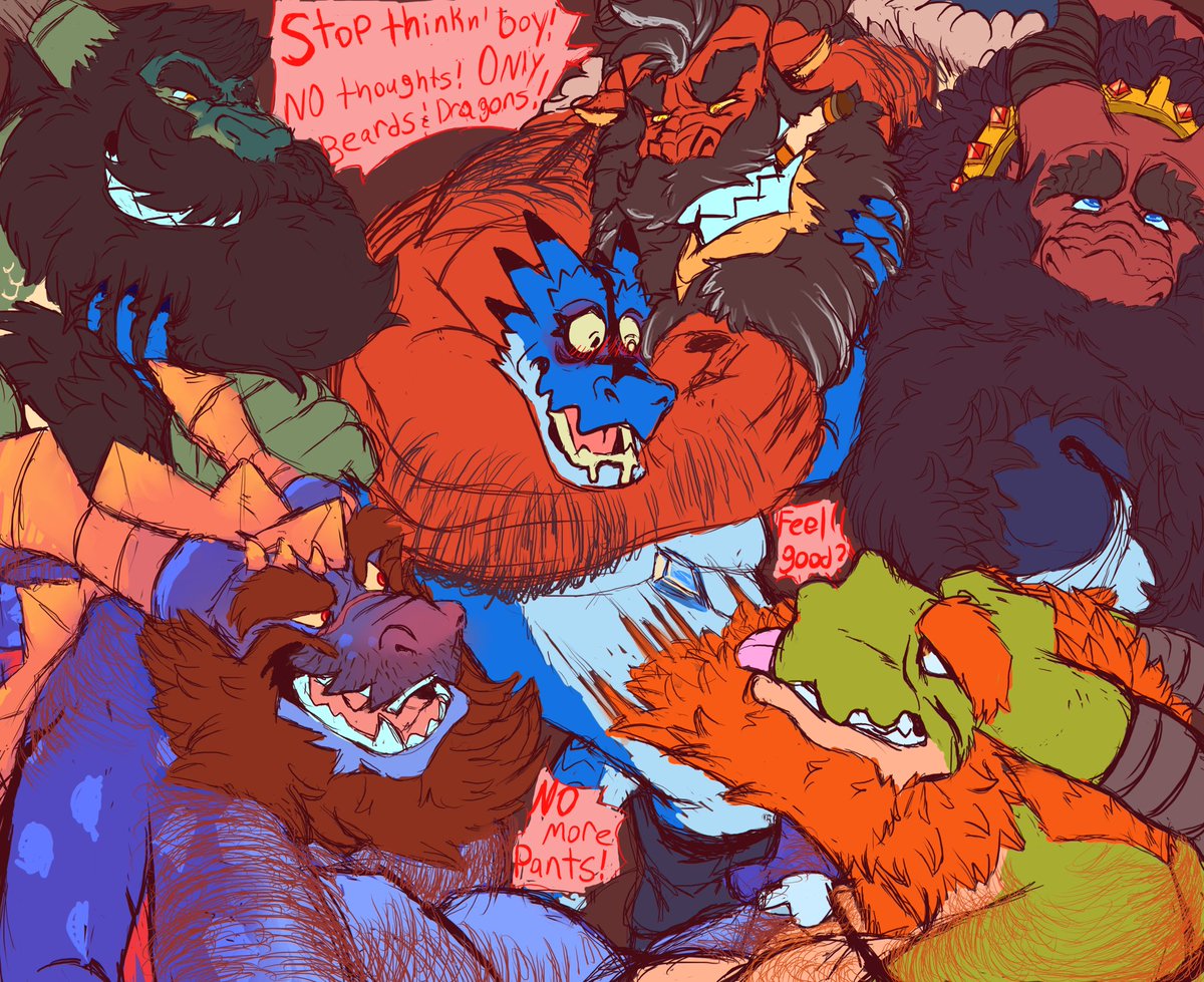Like to think this is a great cure for anxiety or anytime I’m feeling down. Just have a bunch of dragon dads to make you stop thinking! No thoughts only beards and dragons! :)

Was suppose to be done before for year of the dragon ended with me appreciating my dragon dad OCs