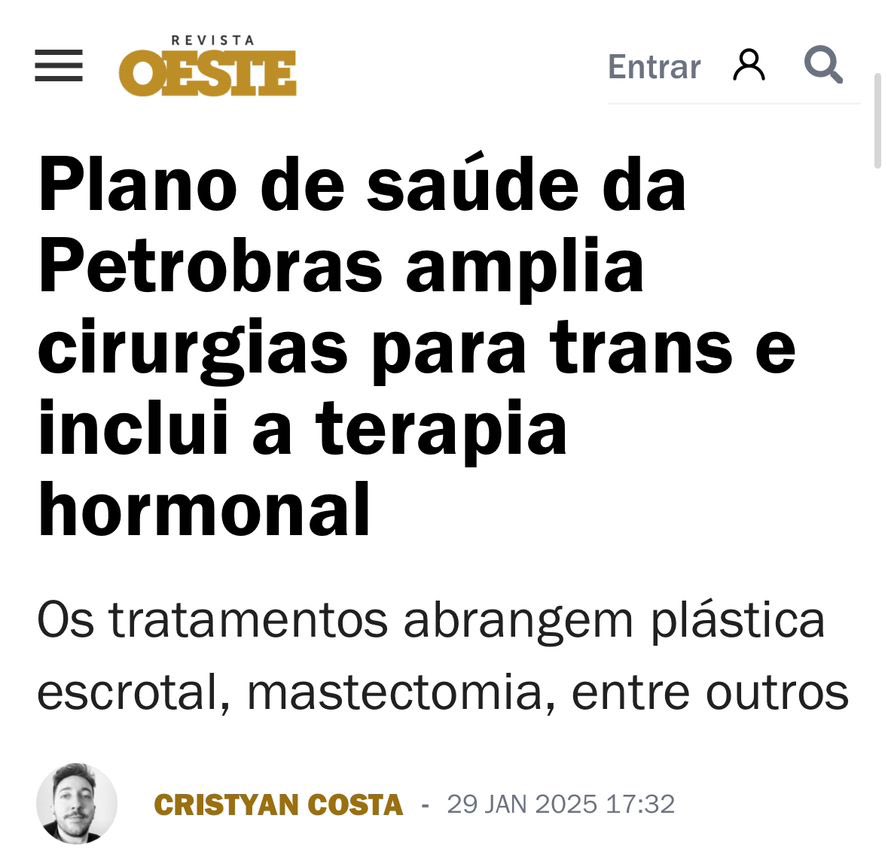 Enquanto a petrobras tem prejuízo de 2,6 bilhões em 2024, a gestão se preocupa com plano de saúde para tratamentos de pessoas trans. Ninguém aguenta mais 2 anos disso.