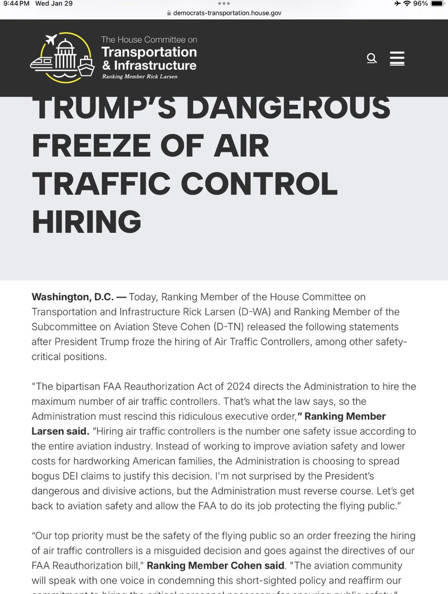 AmoneyResists's tweet photo. I love @AdamKinzinger and love having him as a follow but I disagree with him here. Trump FROZE ALL AIR TRAFFIC CONTROL HIRING just one week ago. How often do mid-air collisions happen these days? And yes, every Republican would be blaming Biden for this if he was still POTUS. https://t.co/25NrKyGkH8