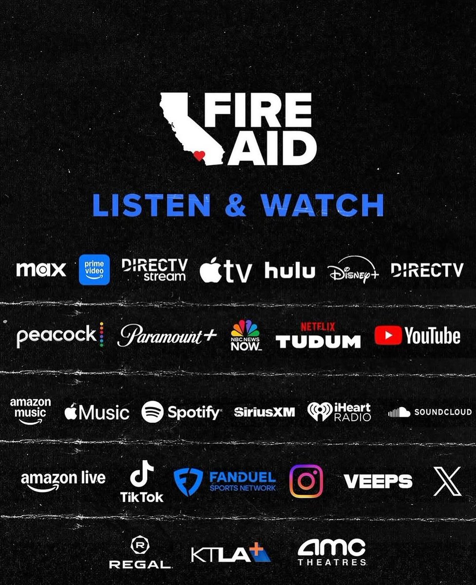 Starting at 6pm PT on Thursday, January 30, visit fireaidla.org for more information on how to livestream the concert and donate to support communities impacted by wildfires. #FireAidLA <a href="/FireAidLA/">FireAidLA</a>