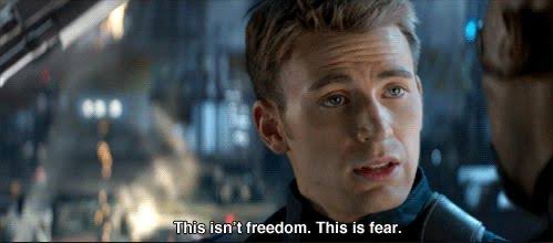 This was Steve Rogers when he realized the government was secretly being ran by a bunch of Nazis wanting to fearmonger people into surrendering the rights of the vulnerable into a fascist regime btw