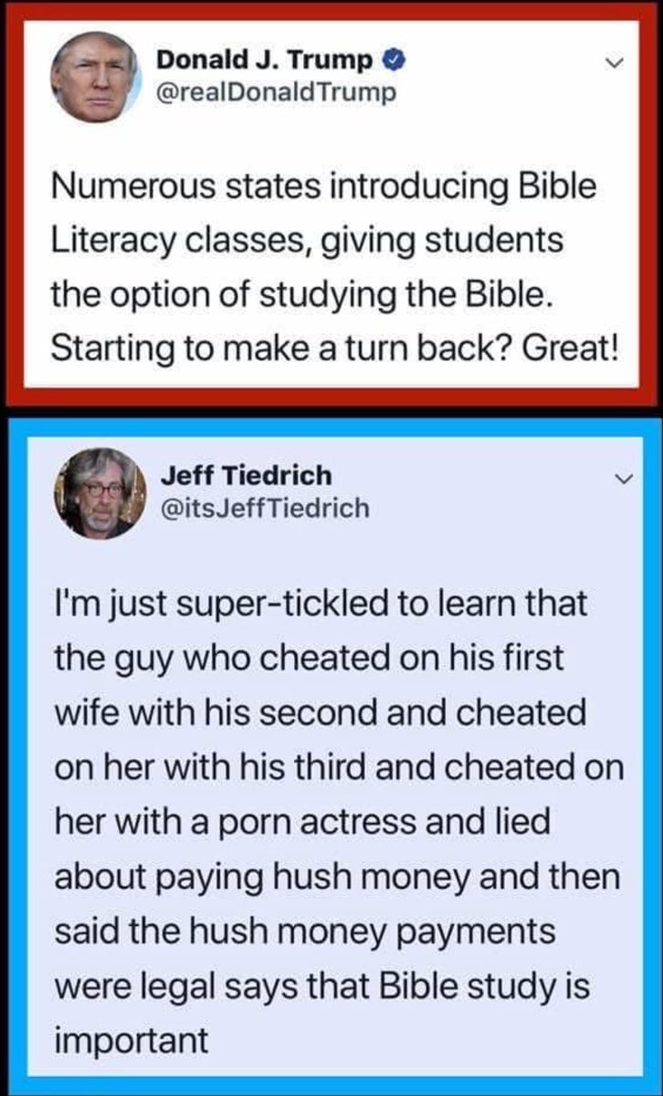 ShashMcG's tweet photo. Maybe Bible Study should be rolled out from the top down, the occupant of the Oval Office (FOTUS 🍊🤡) &amp; work its way down through both Houses &amp; the SCOTUS https://t.co/VDt41x7fK0