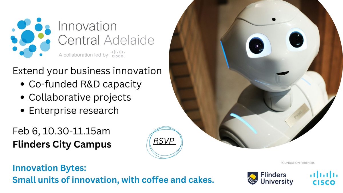 Attend Innovation Central Adelaide's next Innovation Bytes event at <a href="/Flinders/">Flinders University</a> City Campus, where you'll explore how to extend your #innovation capacity. ⬇️ 

🔗 Register here: lnkd.in/gerMup4d