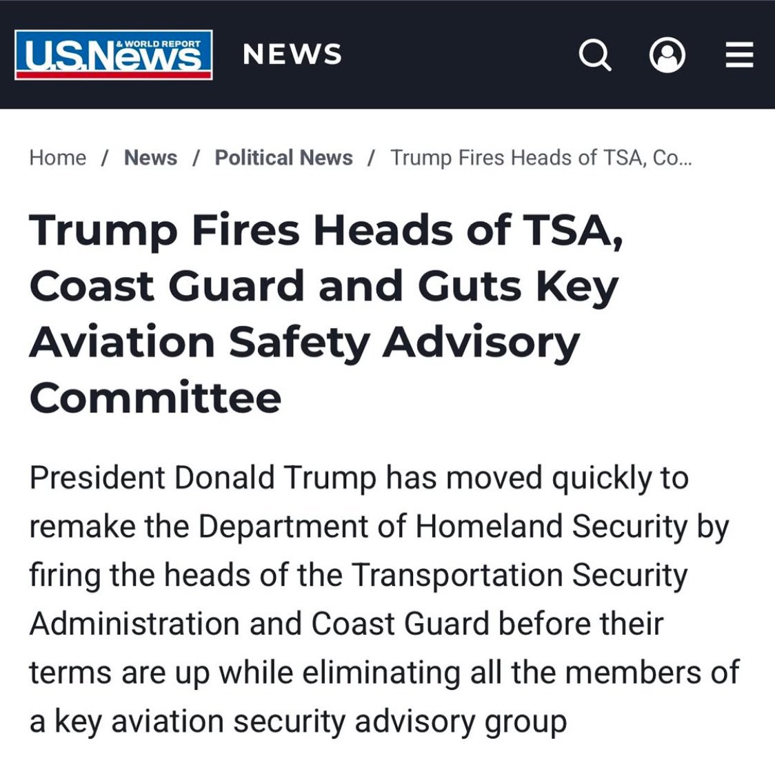 A plane crash in D.C. involving a commuter plane from Kansas and a Blackhawk helicopter highlights a critical issue. 

Whether you like it or not, Trump's dumb a** decisions to fire key personnel are literally putting lives at risk. An active Aviation Safety Advisory Committee