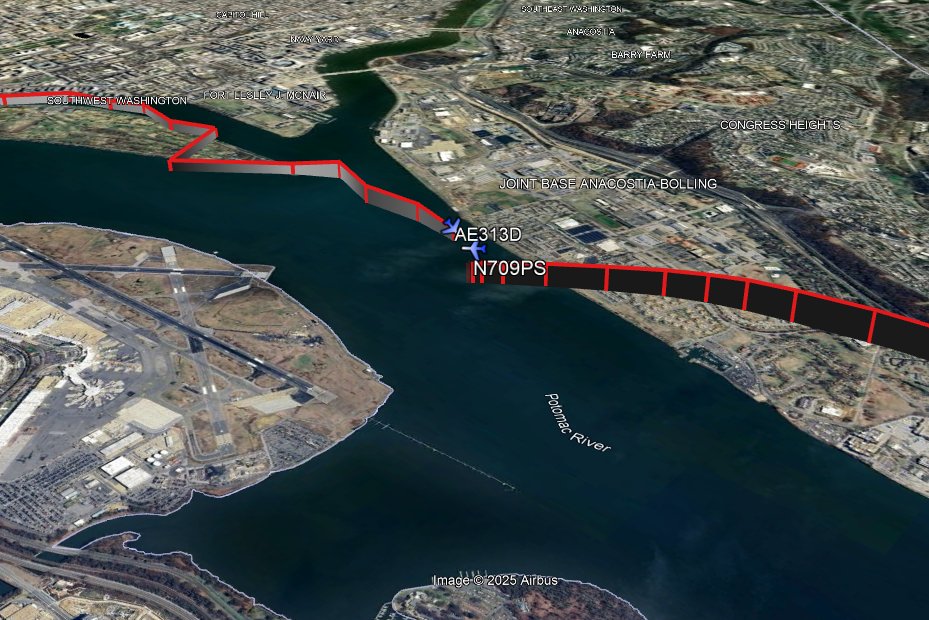 At 8:48 PM this evening, American Eagle Flight 5342 collided with a US Army UH-60 Blackhawk flying as PAT25 while on short final to runway 33 at DCA. Both aircraft went down in the Potomac River.

Available ADS-B data from adsbexchange here: