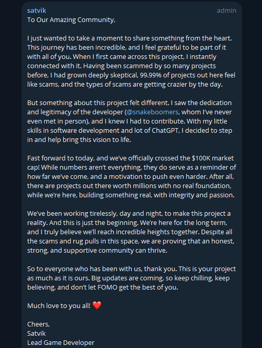 our game dev has a message for you ❤️