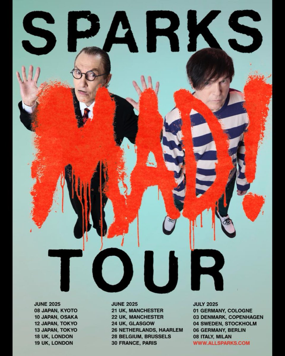 Transgressive (@transgressivehq) on Twitter photo .<a href="/sparksofficial/">S P A R K S</a> are back with a new Single and news of their upcoming 28th studio album, MAD! 🔴
There’s also news of a MAD! World tour, announced today…
Listen to ‘Do Things My Own Way’ transgressive.lnk.to/dtmow .<a href="/sparksofficial/">S P A R K S</a> are back with a new Single and news of their upcoming 28th studio album, MAD! 🔴
There’s also news of a MAD! World tour, announced today…
Listen to ‘Do Things My Own Way’ transgressive.lnk.to/dtmow